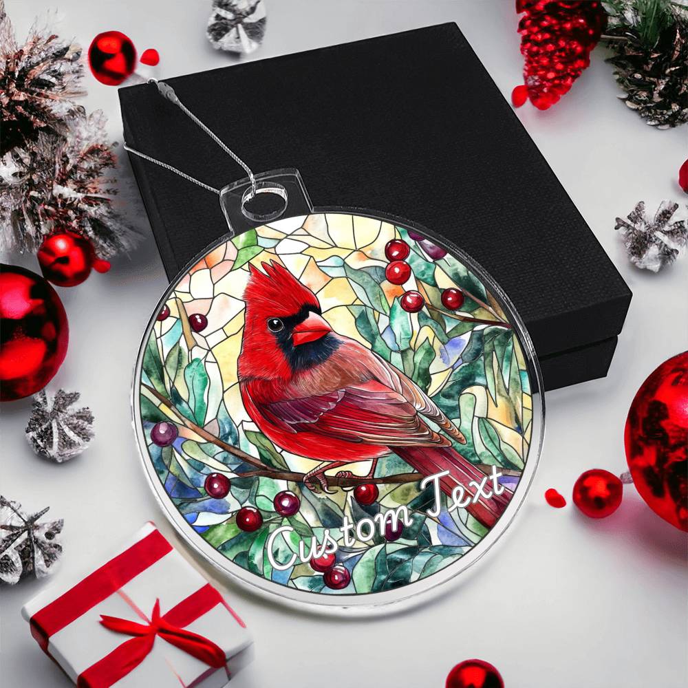 Faux Stained Glass Cardinal, Personalized Acrylic Christmas Ornament