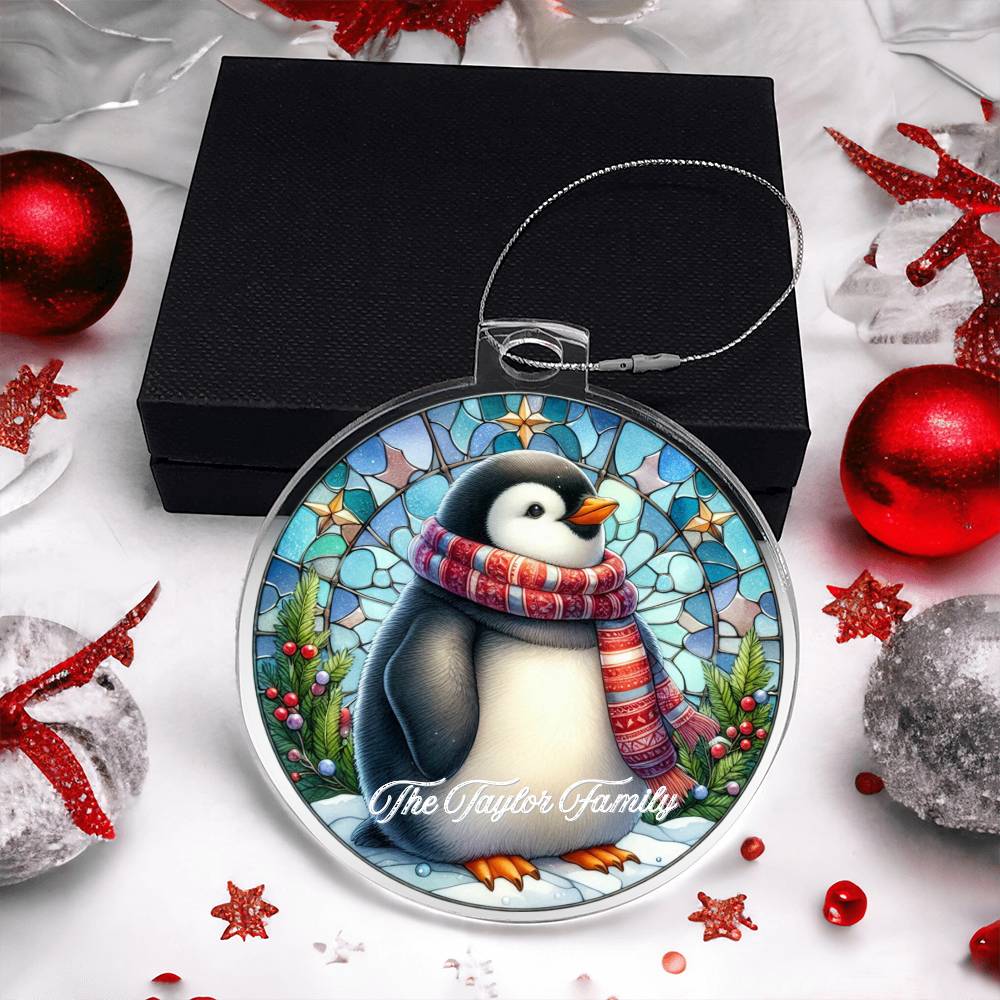 Faux Stained Glass Penguin, Custom Personalized Acrylic Christmas Ornament