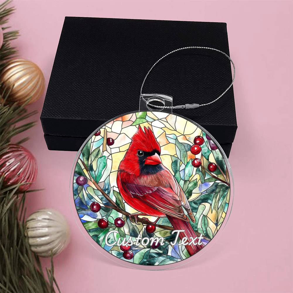 Faux Stained Glass Cardinal, Personalized Acrylic Christmas Ornament