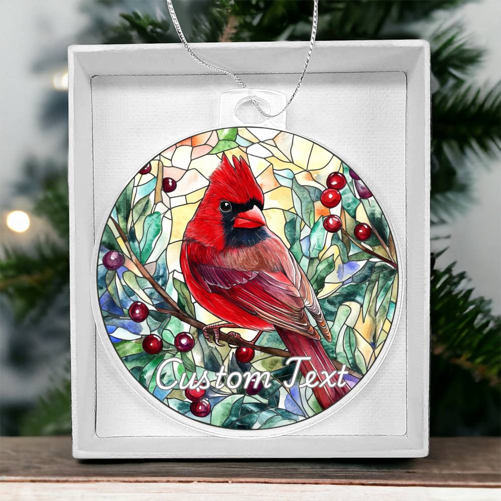Faux Stained Glass Cardinal, Personalized Acrylic Christmas Ornament
