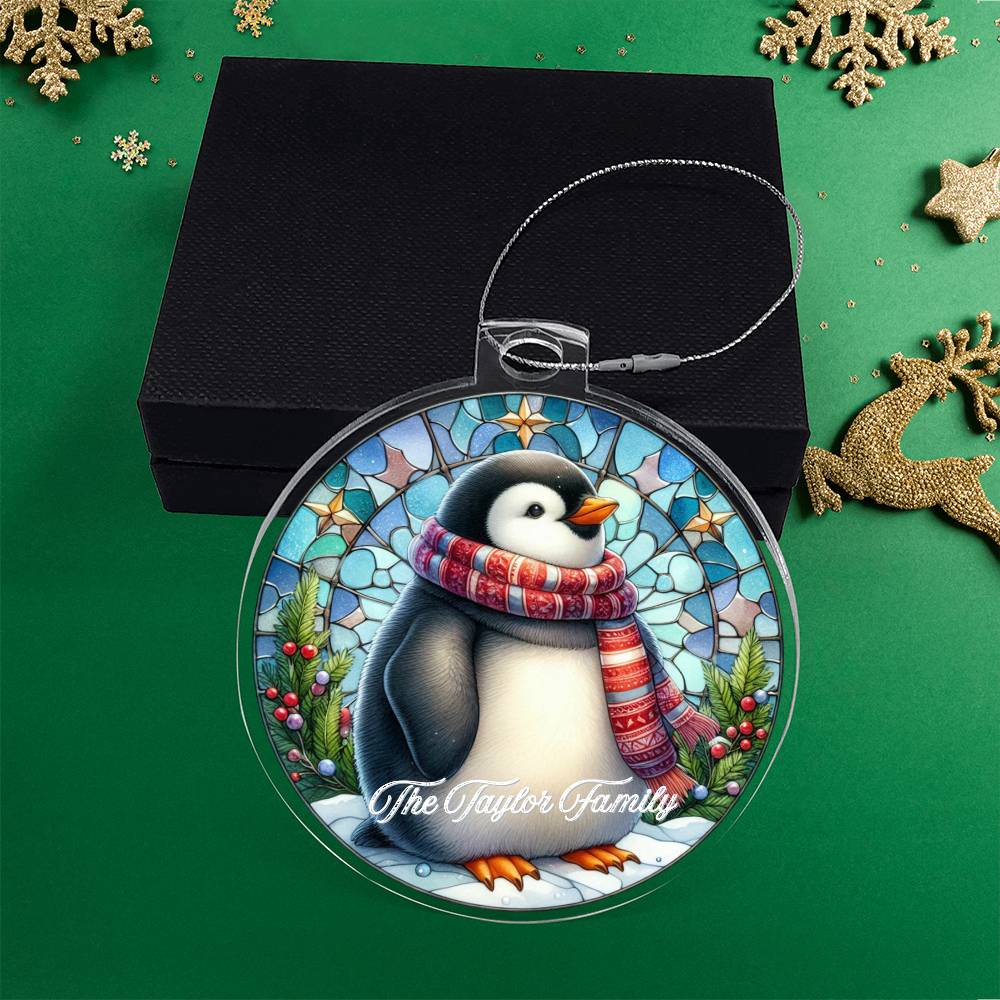 Faux Stained Glass Penguin, Custom Personalized Acrylic Christmas Ornament