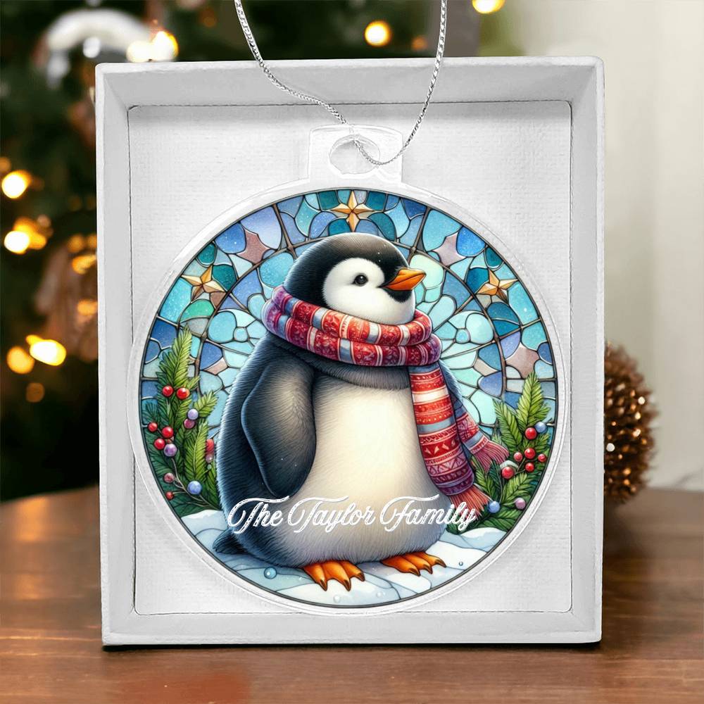 Faux Stained Glass Penguin, Custom Personalized Acrylic Christmas Ornament