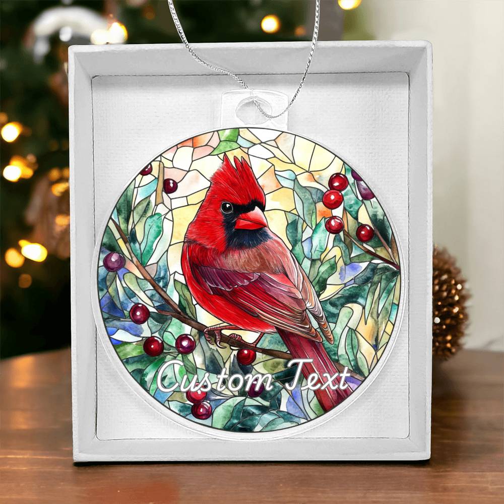 Faux Stained Glass Cardinal, Personalized Acrylic Christmas Ornament