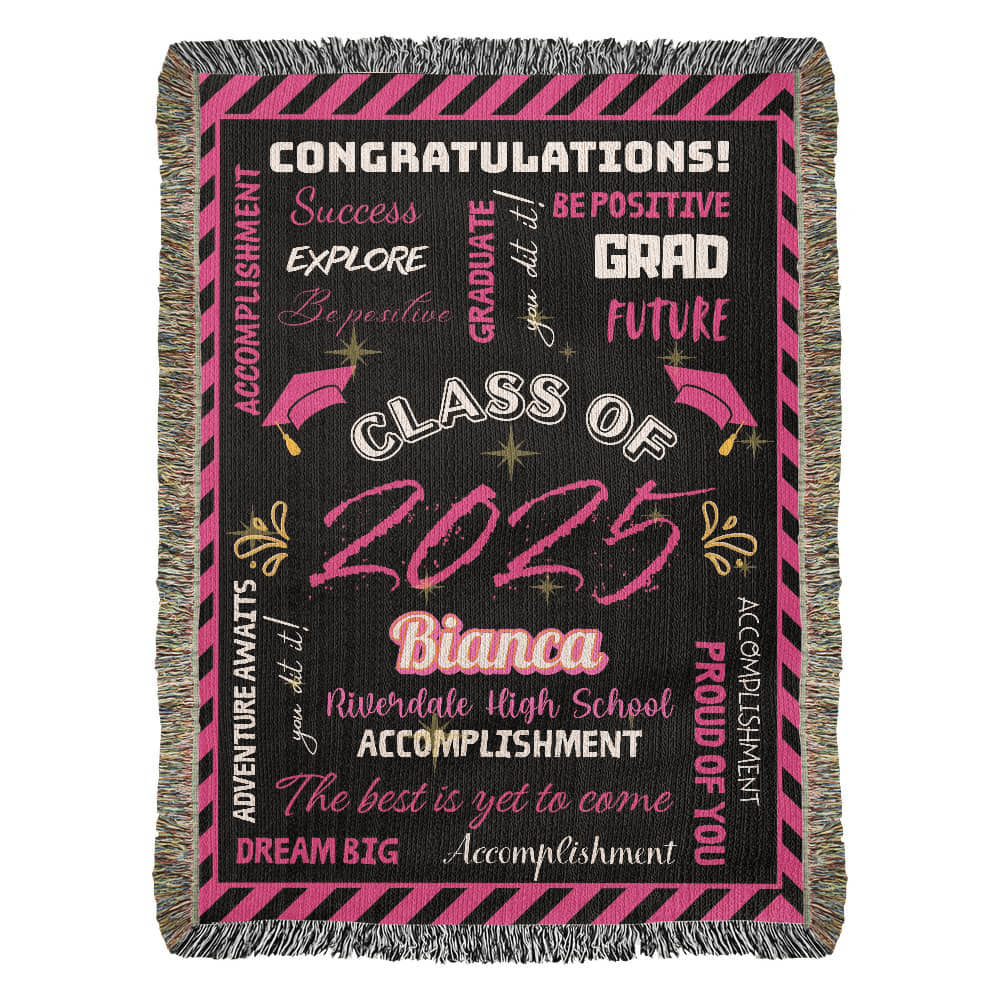 Heirloom Woven Blanket - Graduation Keepsake - Black and Pink