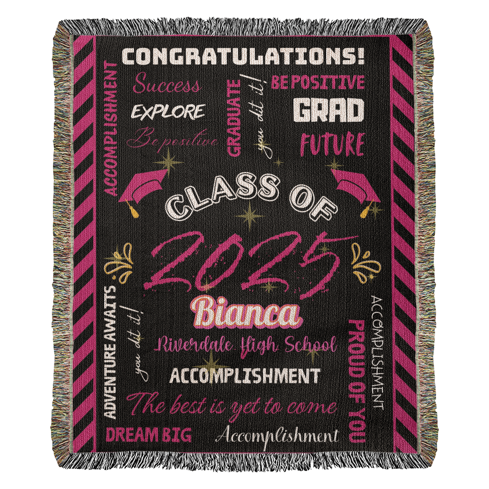 Heirloom Woven Blanket - Graduation Keepsake - Black and Pink