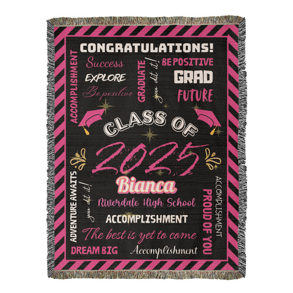 Heirloom Woven Blanket - Graduation Keepsake - Black and Pink