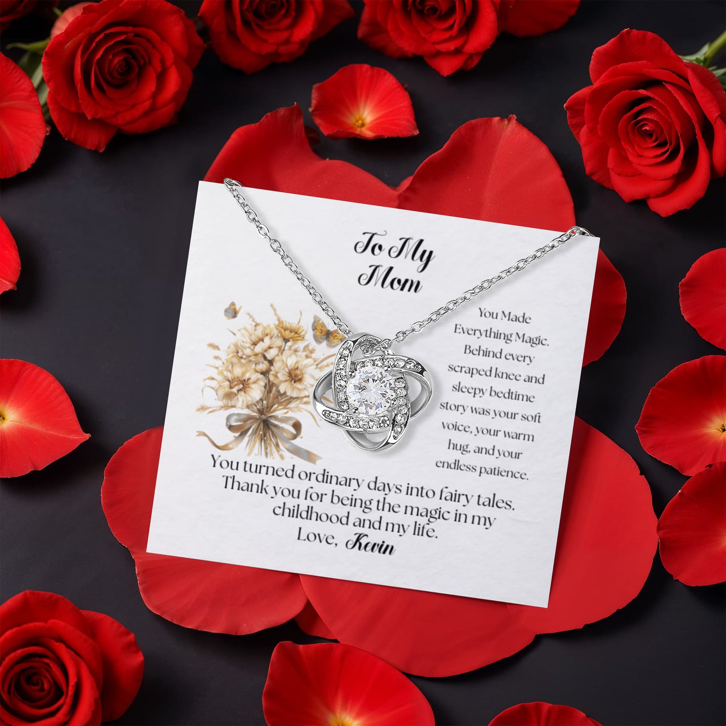 Love Knot Necklace with Rotating Rose Gift Box - You Made Everything Magic
