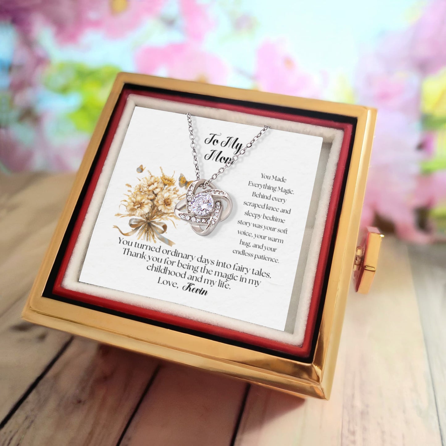 Love Knot Necklace with Rotating Rose Gift Box - You Made Everything Magic