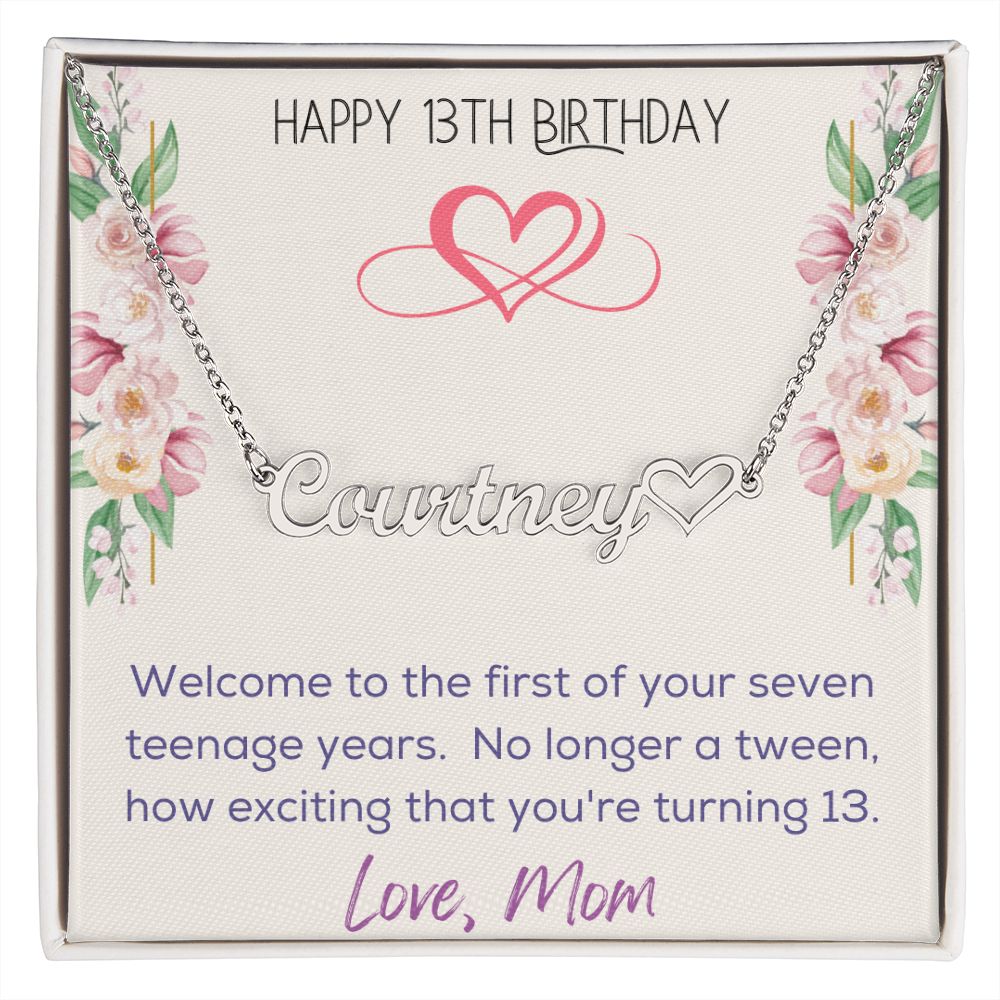 Heart Name Necklace - Happy 13th Birthday