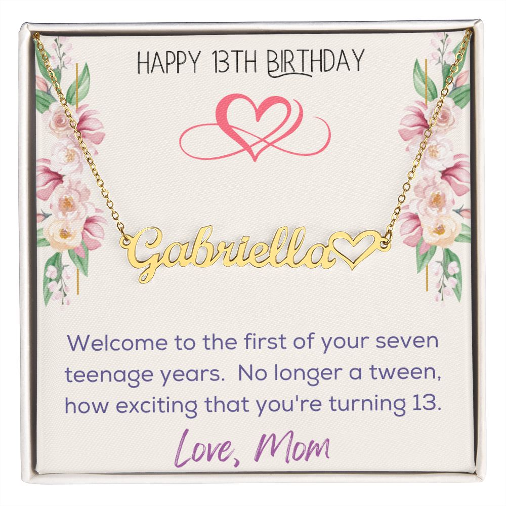 Heart Name Necklace - Happy 13th Birthday