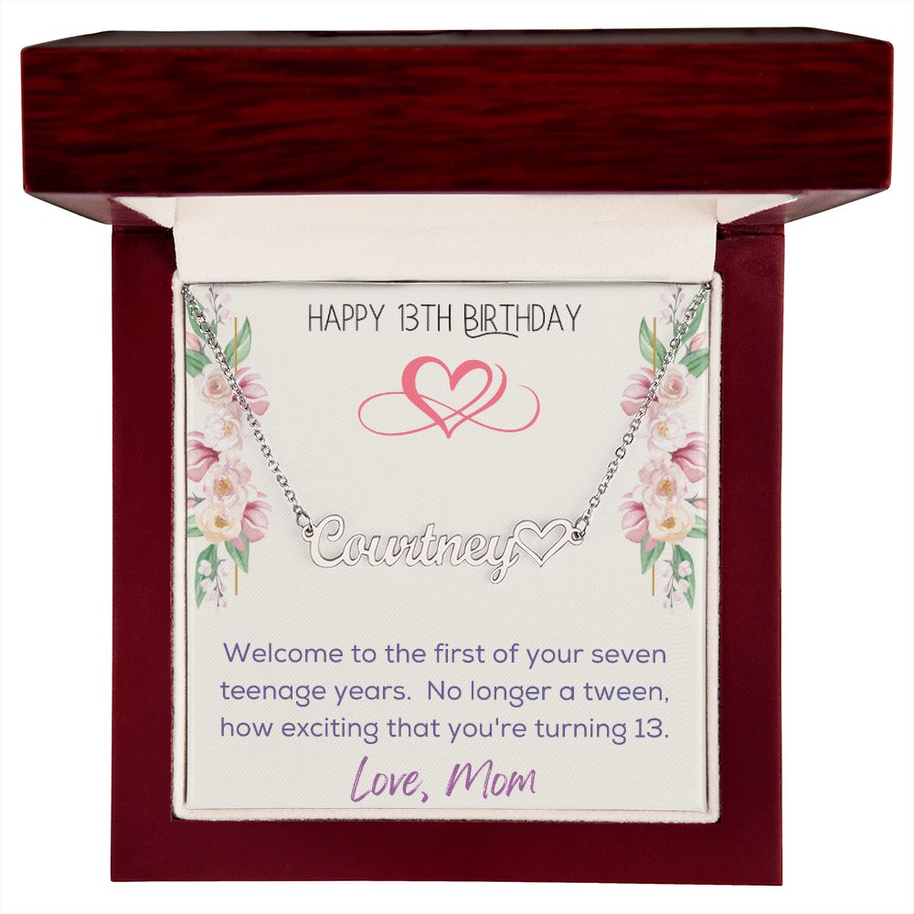 Heart Name Necklace - Happy 13th Birthday