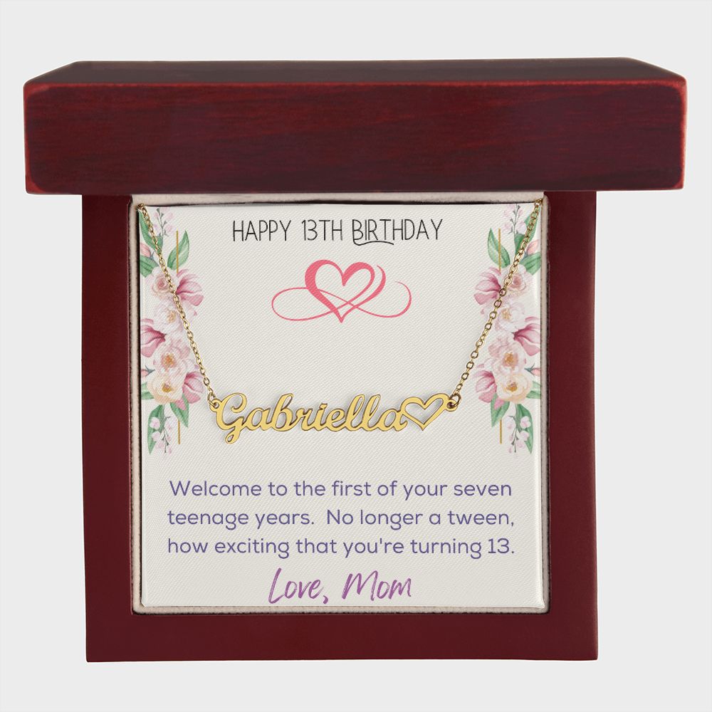 Heart Name Necklace - Happy 13th Birthday
