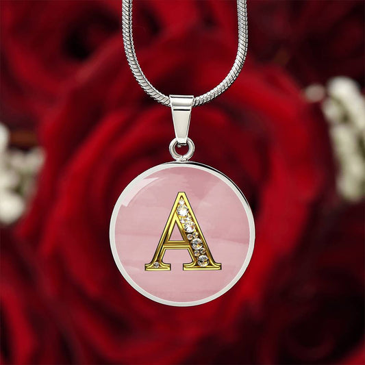 Pink Sparkles Round Initial Pendant