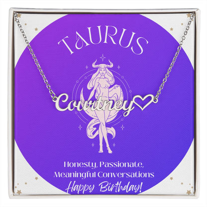 Heart Name Necklace - Taurus, Happy Birthday