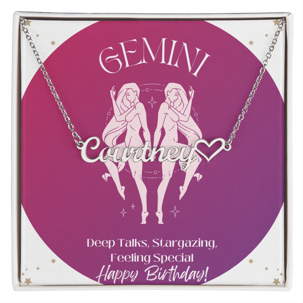 Heart Name Necklace - Gemini, Happy Birthday