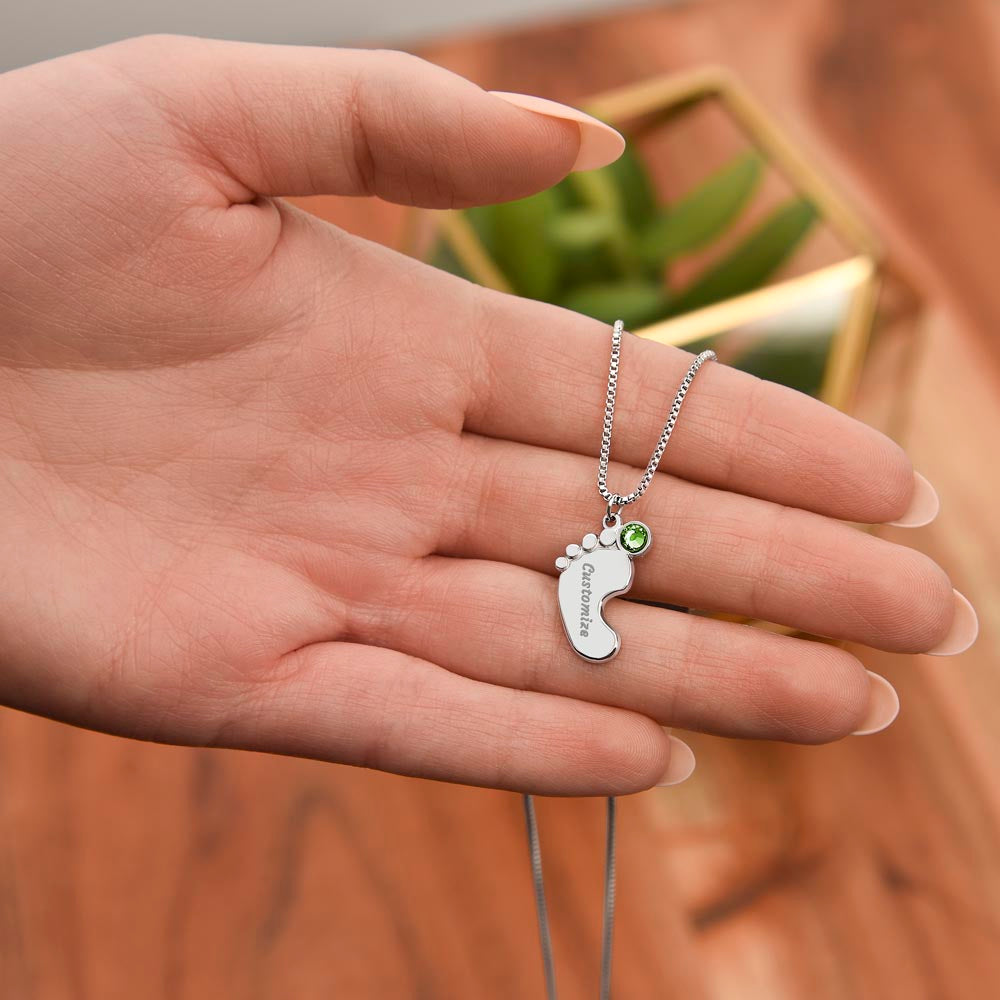 To An Amazing Grandmother - Personalized Engraved Baby Feet Necklace with Birthstone