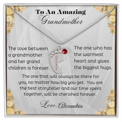 To An Amazing Grandmother - Personalized Engraved Baby Feet Necklace with Birthstone