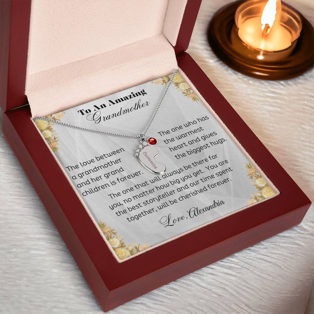 To An Amazing Grandmother - Personalized Engraved Baby Feet Necklace with Birthstone