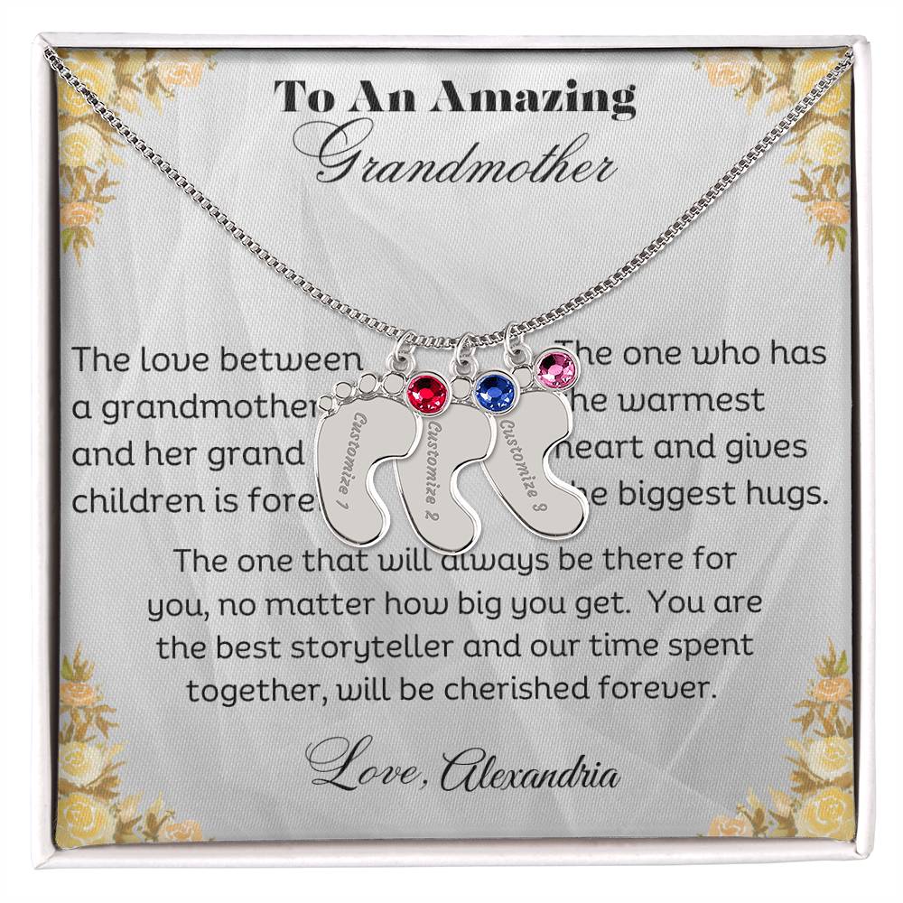 To An Amazing Grandmother - Personalized Engraved Baby Feet Necklace with Birthstone