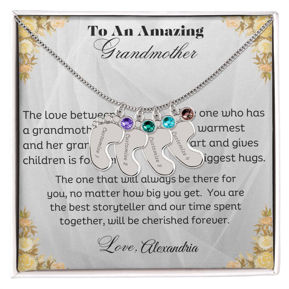 To An Amazing Grandmother - Personalized Engraved Baby Feet Necklace with Birthstone