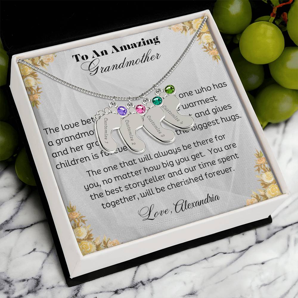 To An Amazing Grandmother - Personalized Engraved Baby Feet Necklace with Birthstone