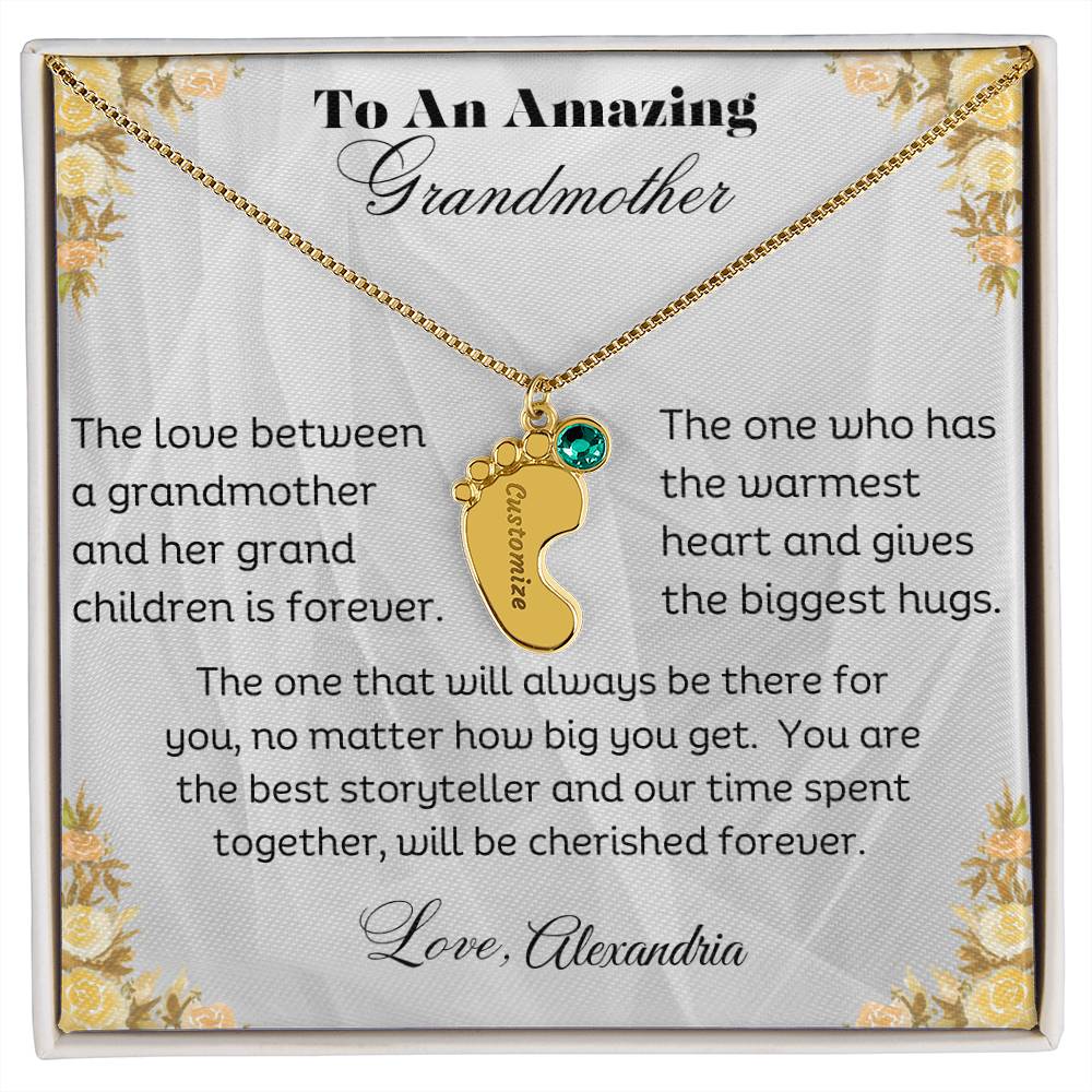 To An Amazing Grandmother - Personalized Engraved Baby Feet Necklace with Birthstone