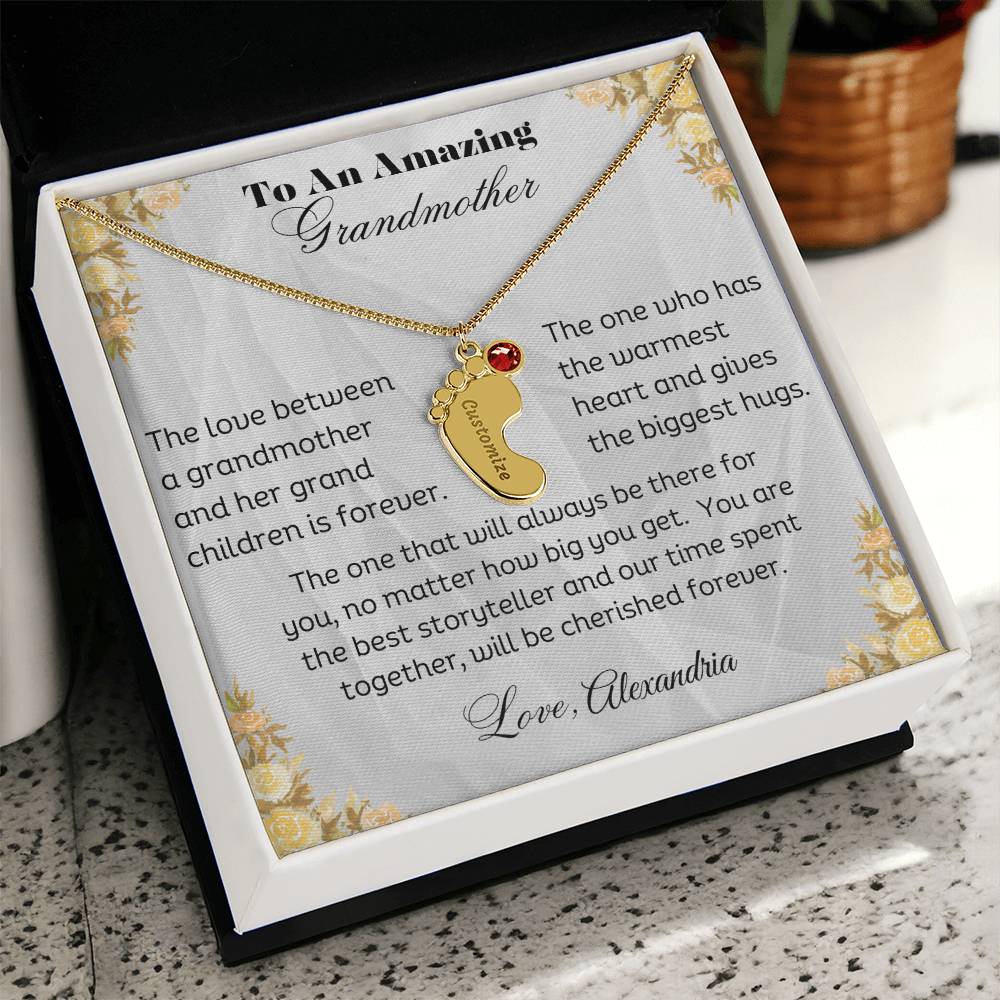 To An Amazing Grandmother - Personalized Engraved Baby Feet Necklace with Birthstone