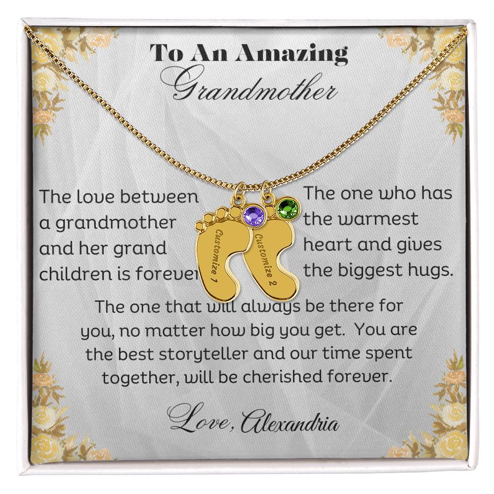 To An Amazing Grandmother - Personalized Engraved Baby Feet Necklace with Birthstone