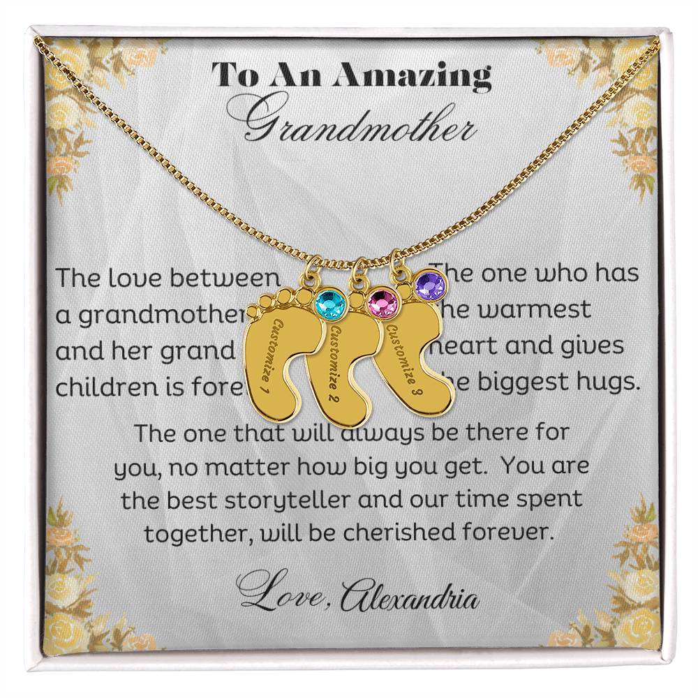 To An Amazing Grandmother - Personalized Engraved Baby Feet Necklace with Birthstone