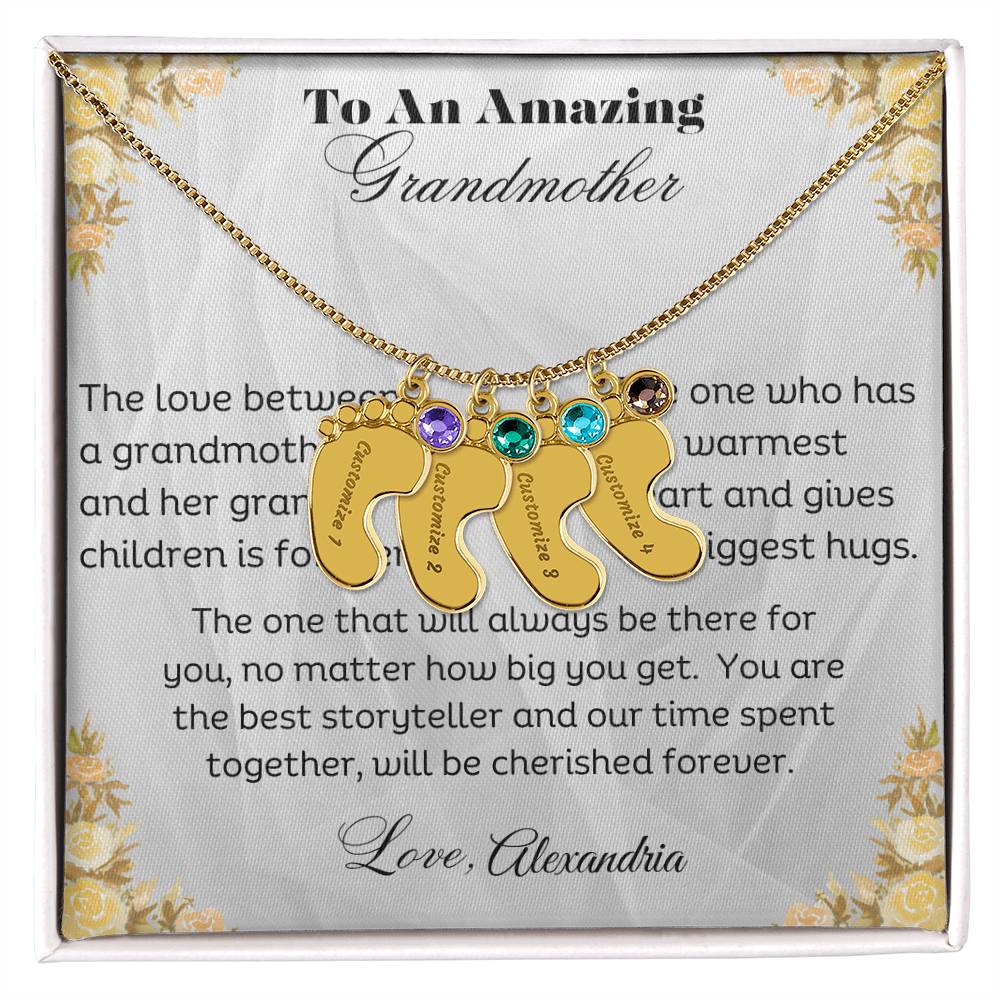 To An Amazing Grandmother - Personalized Engraved Baby Feet Necklace with Birthstone