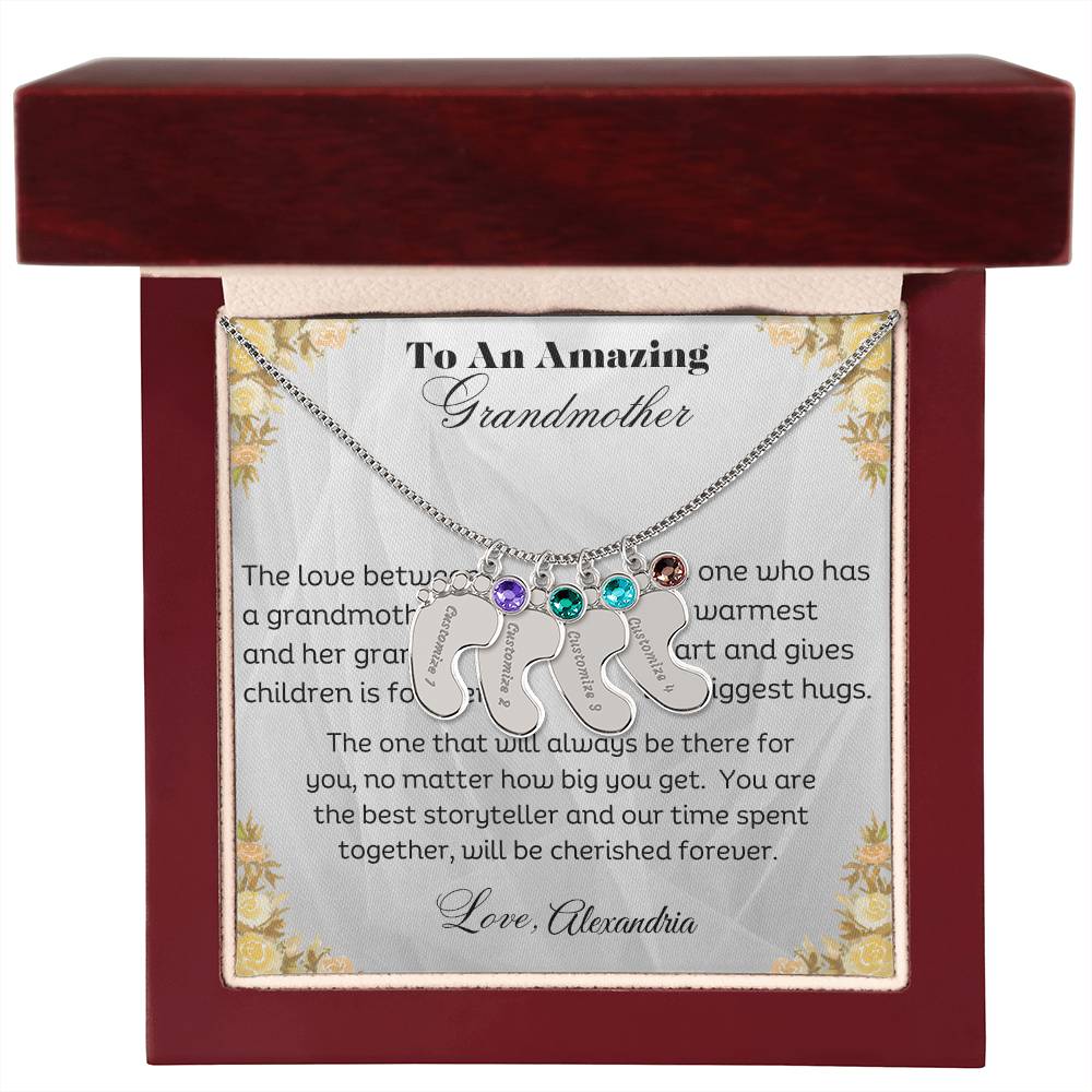 To An Amazing Grandmother - Personalized Engraved Baby Feet Necklace with Birthstone