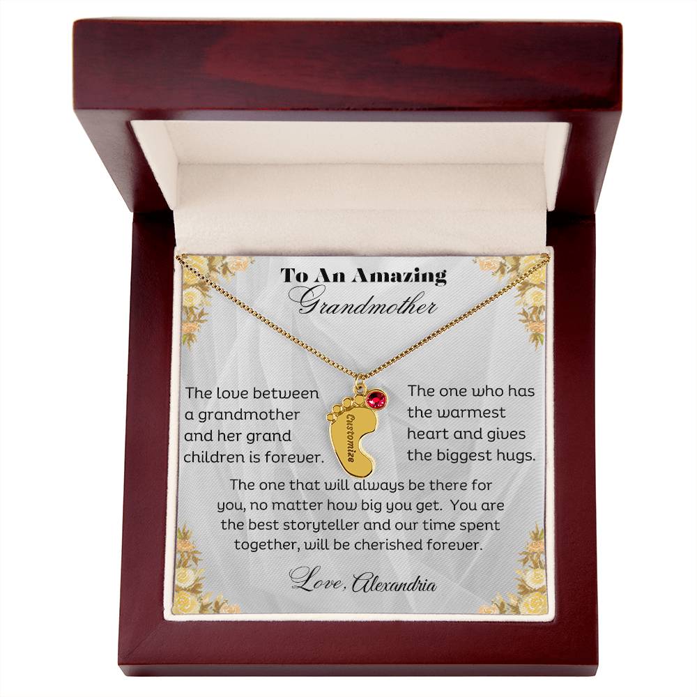 To An Amazing Grandmother - Personalized Engraved Baby Feet Necklace with Birthstone