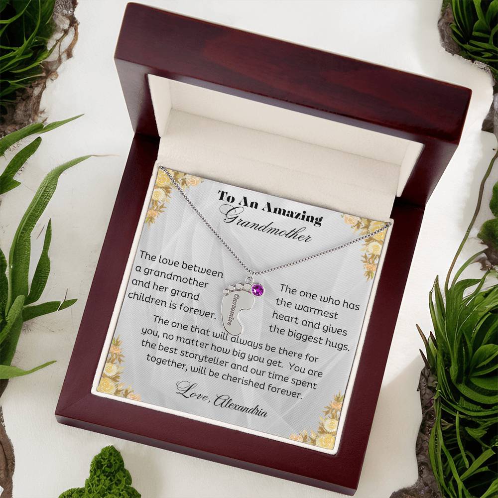 To An Amazing Grandmother - Personalized Engraved Baby Feet Necklace with Birthstone