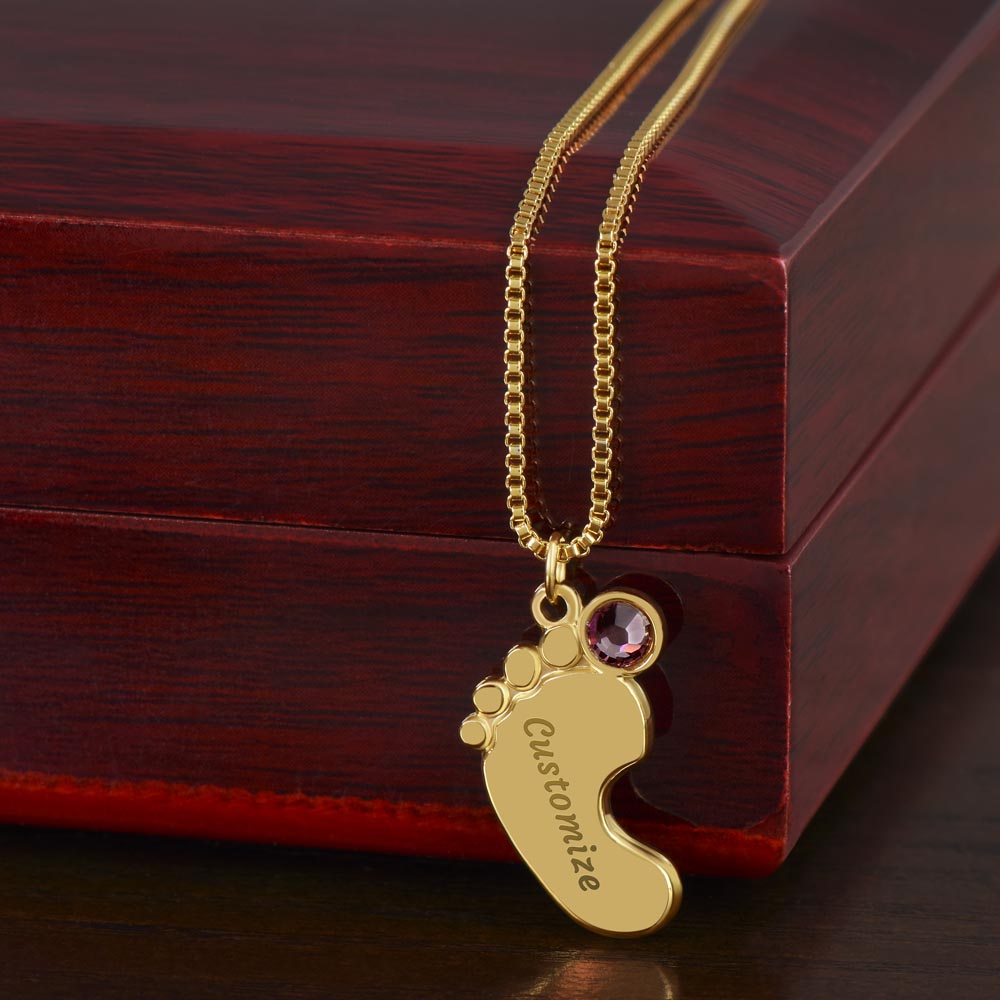 To An Amazing Grandmother - Personalized Engraved Baby Feet Necklace with Birthstone