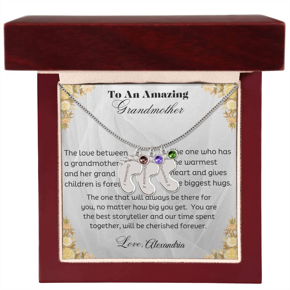 To An Amazing Grandmother - Personalized Engraved Baby Feet Necklace with Birthstone