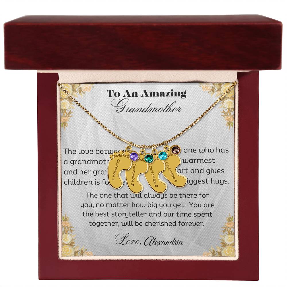 To An Amazing Grandmother - Personalized Engraved Baby Feet Necklace with Birthstone