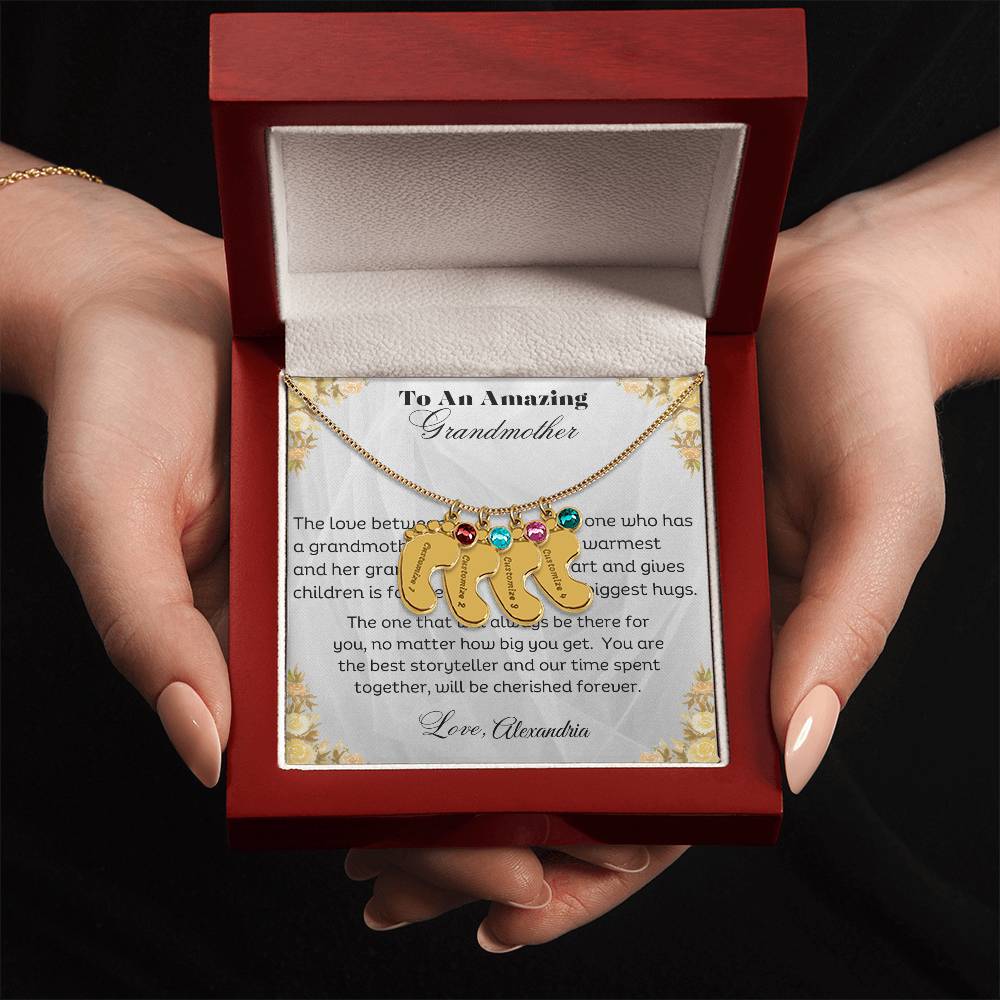 To An Amazing Grandmother - Personalized Engraved Baby Feet Necklace with Birthstone