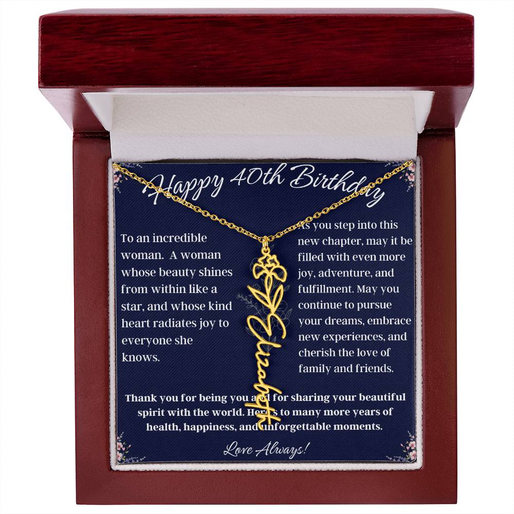 Flower Name Necklace - Happy 40th Birthday