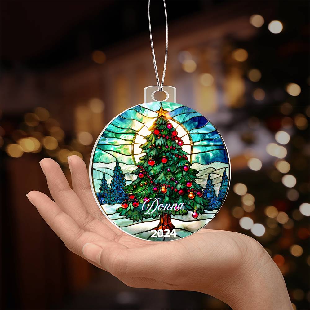 Faux Stained Glass Christmas Tree, Custom Personalized Acrylic Christmas Ornament