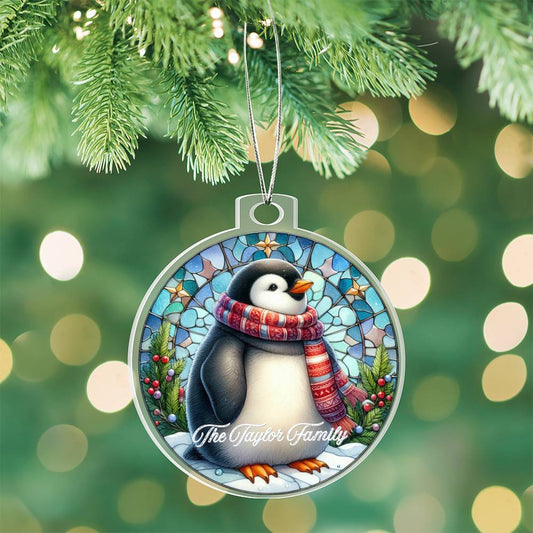 Faux Stained Glass Penguin, Custom Personalized Acrylic Christmas Ornament