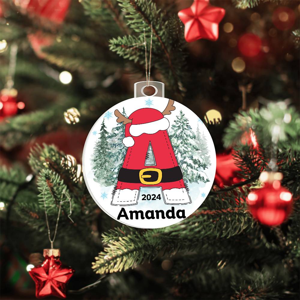 Personalized Santa Initial Christmas Ornament - Acrylic Ornament