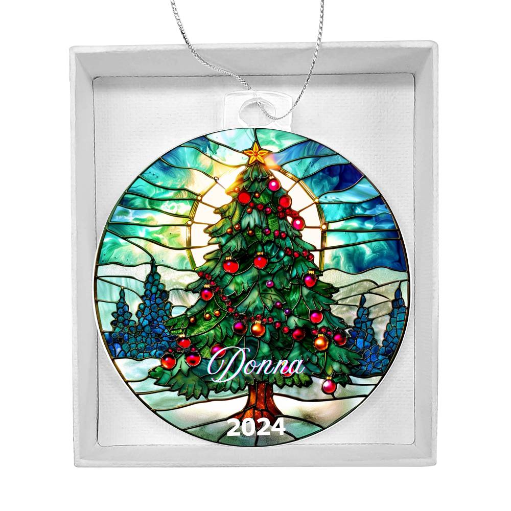 Faux Stained Glass Christmas Tree, Custom Personalized Acrylic Christmas Ornament