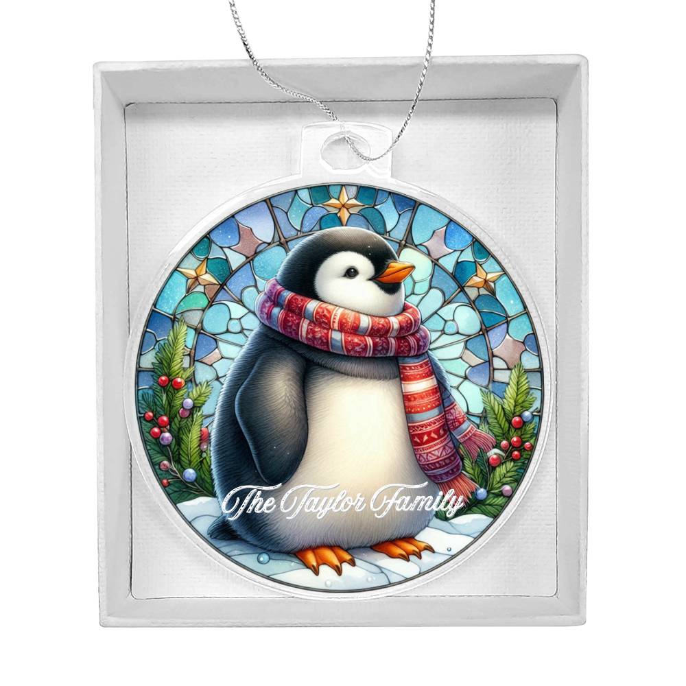 Faux Stained Glass Penguin, Custom Personalized Acrylic Christmas Ornament