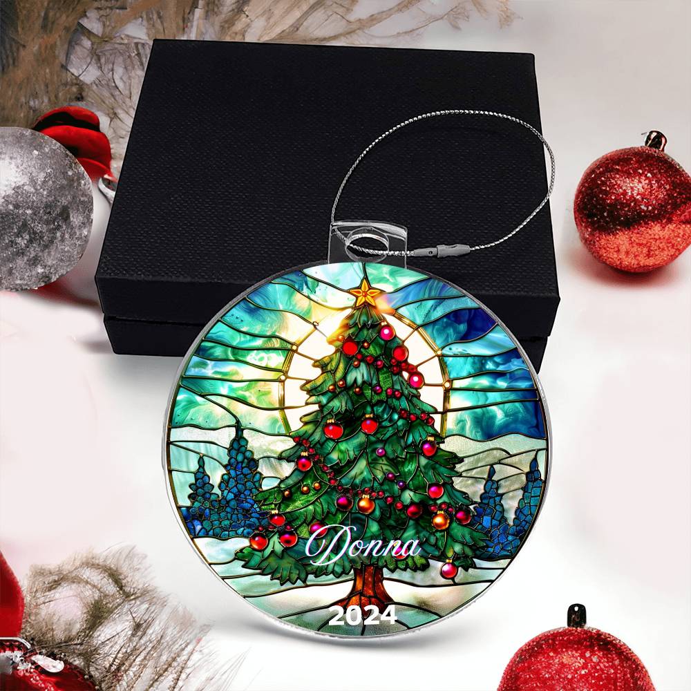 Faux Stained Glass Christmas Tree, Custom Personalized Acrylic Christmas Ornament