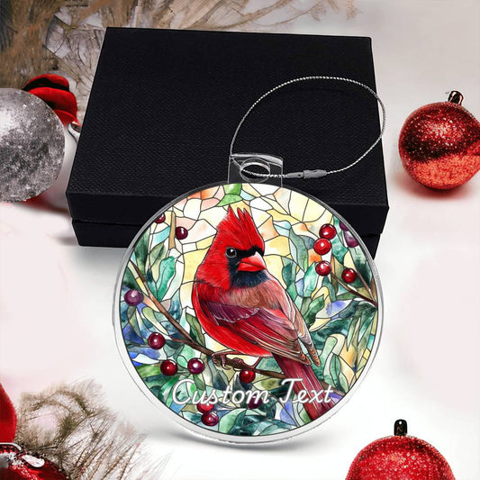 Faux Stained Glass Cardinal, Personalized Acrylic Christmas Ornament