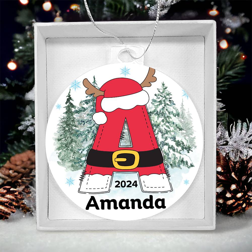 Personalized Santa Initial Christmas Ornament - Acrylic Ornament