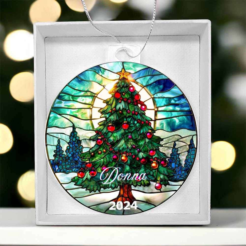 Faux Stained Glass Christmas Tree, Custom Personalized Acrylic Christmas Ornament