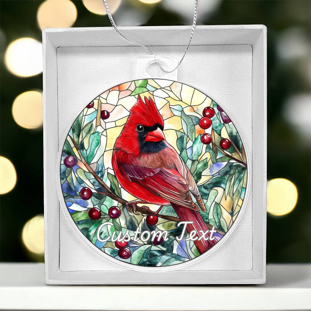 Faux Stained Glass Cardinal, Personalized Acrylic Christmas Ornament