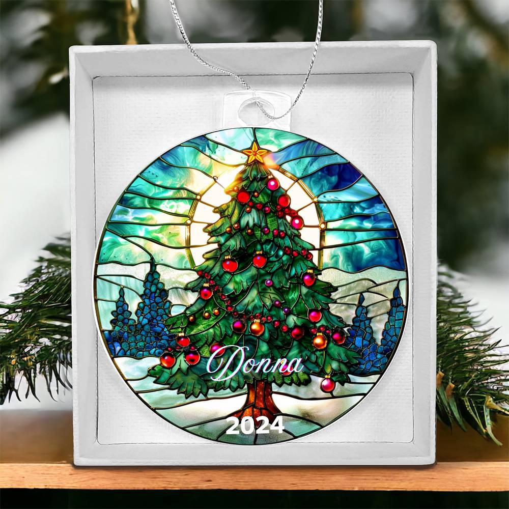 Faux Stained Glass Christmas Tree, Custom Personalized Acrylic Christmas Ornament