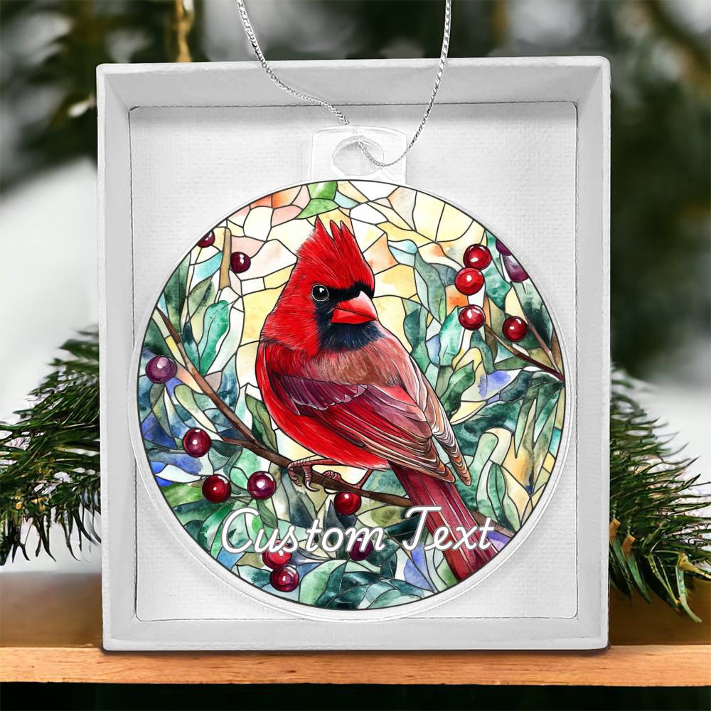 Faux Stained Glass Cardinal, Personalized Acrylic Christmas Ornament